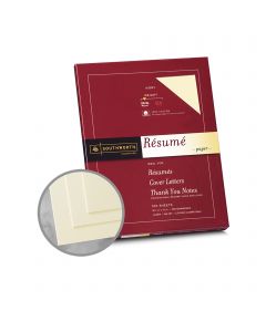 Southworth Resume 100% Cotton Ivory Paper - 8 1/2 x 11 in 24 lb Bond Wove  100% Cotton Watermarked 100 per Package